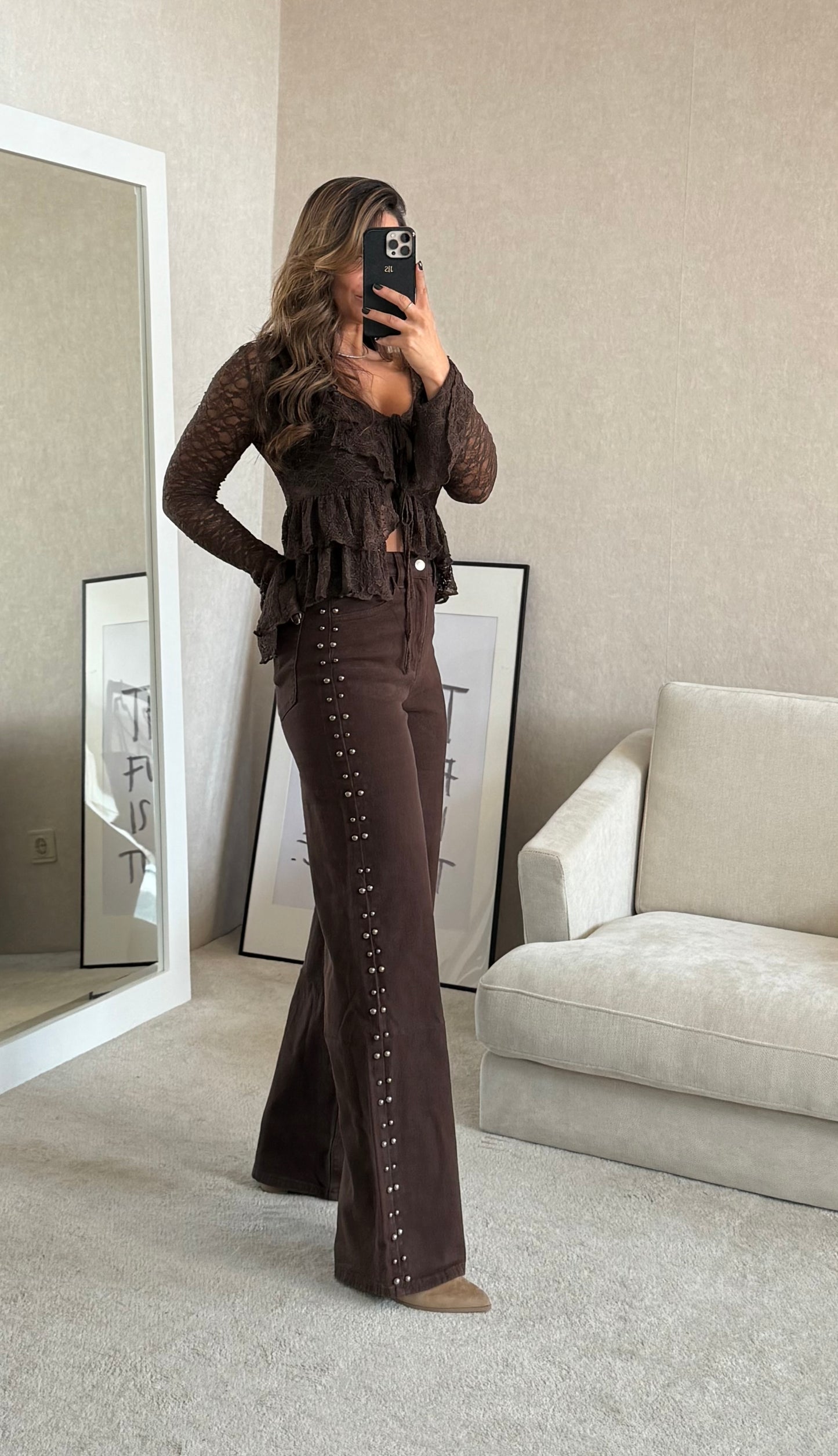WIDE LEG CHOCOLATE COM TACHAS