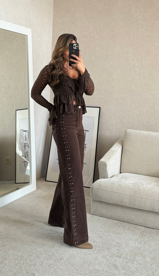 WIDE LEG CHOCOLATE COM TACHAS