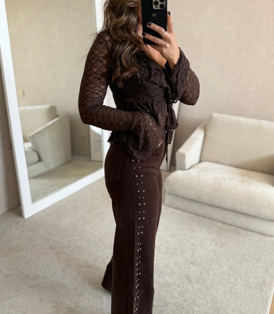 WIDE LEG CHOCOLATE COM TACHAS