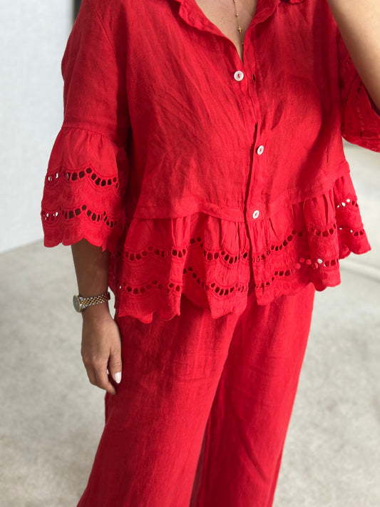 CAMISA DE LINHO BORDADO INGLÊS