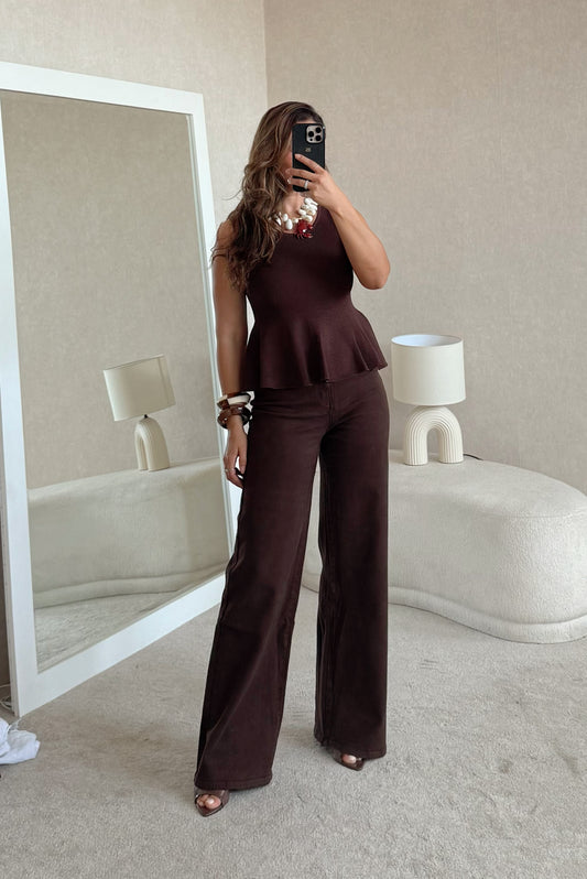 JEANS WIDE LEG CHOLOLATE