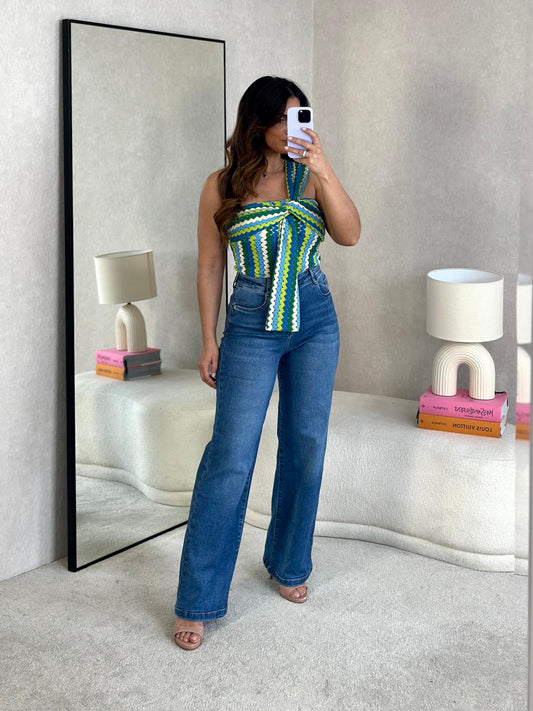 JEANS WIDE LEG PUSH-UP GANGA ESCURA